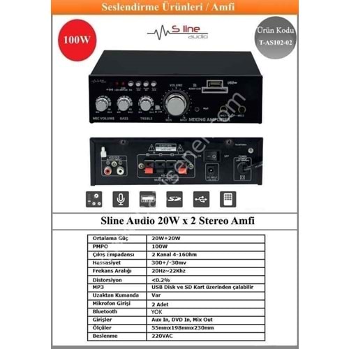 (T-AS102-02) Sline Audio 20W x 2 Stereo Amfi
