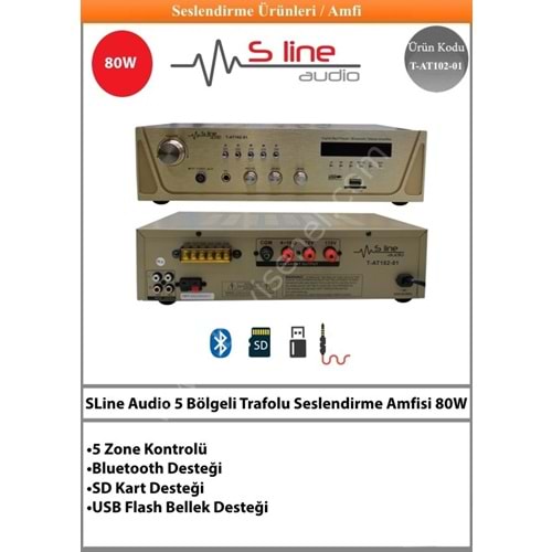 (T-AT102-01) SLine Audio Trafolu Seslendirme Amfisi 80W 5 Zone