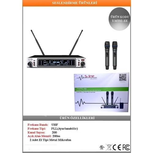 (T-MT02-EE) S-Line Audio 2 Adet Telsiz El Mikrofonu - 200 Metre